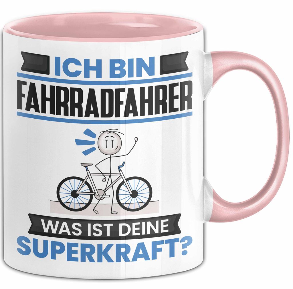 Fahrradfahrer Tasse Geschenk für Fahrradfahrer Geburtstag Lustiger Spruch Kaffee-Becher Was Ist Deine Superkraft (Rosa)