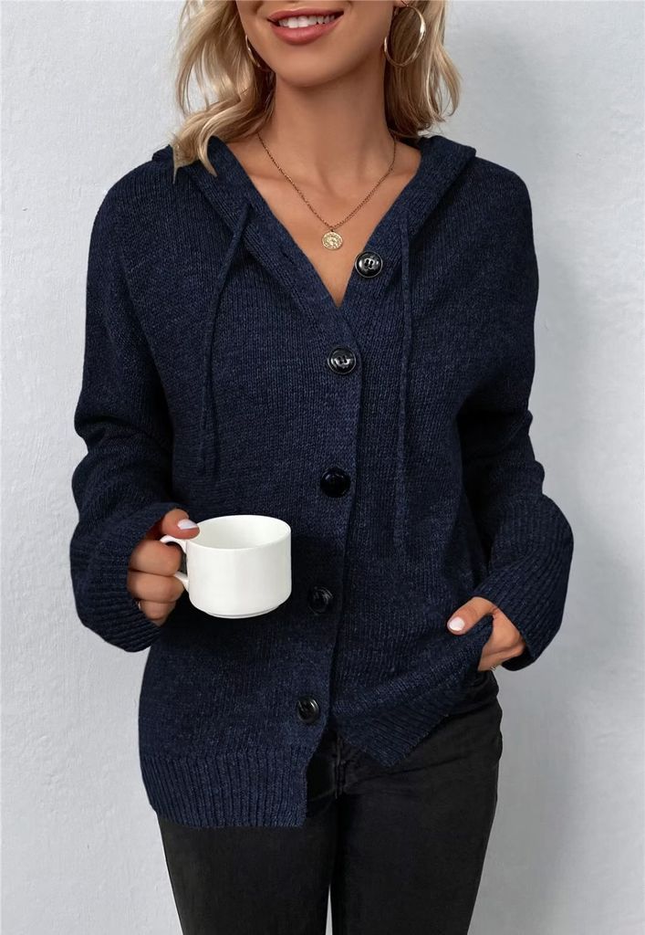 ASKSA Damen Langarm Grobstrickjacke Kordelzug Kurz Produktbild 1