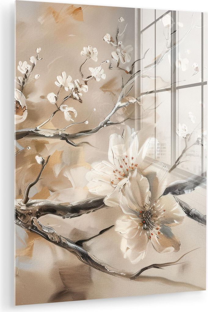 MuchoWow Glasbilder - Bilder auf Wandbild - Foto auf Glas Blumen - Natur - Weiß - Blüte - Abstrakt 30x40 cm Wanddekoration aus Glas - Acrylglasbi...