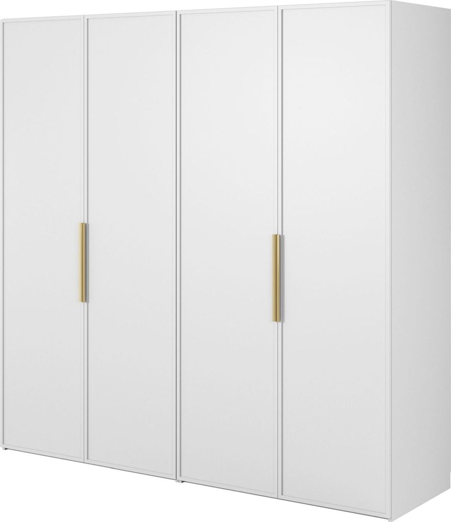 Selsey Frame - Kleiderschrank 4-türig mit 2 Kleiderstangen und Schubladen, 200 cm, weiß