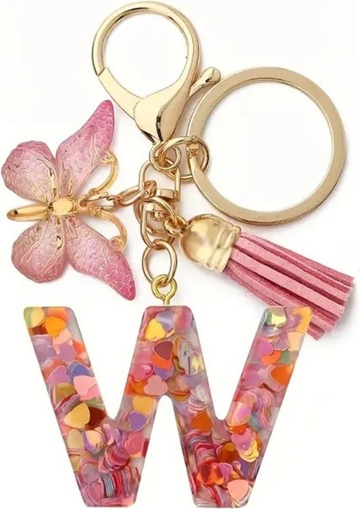 Personalisierbarer Alphabet Schlüsselanhänger - Buchstabe W in Rosa/Gold KP30354