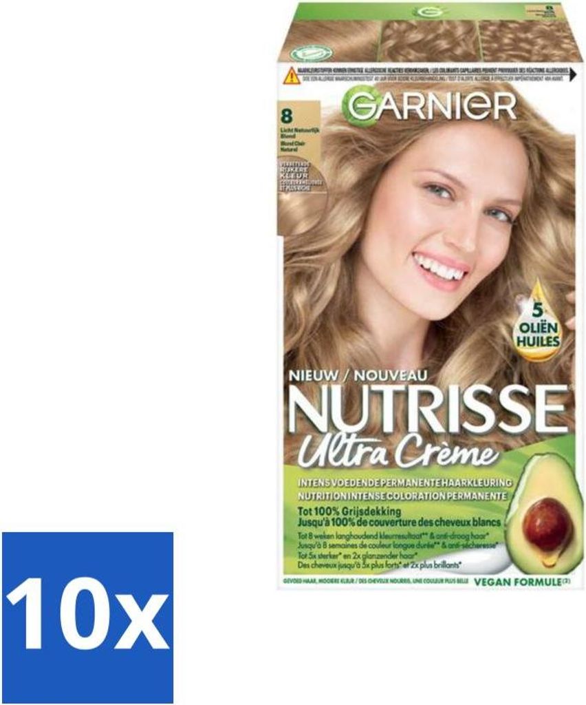 Garnier – Nutrisse Ultra Cream 8 – Haarfarbe – Hellblond – Intensiv pflegend – Permanente Farbe - Vorteilspack - 10 Stücke