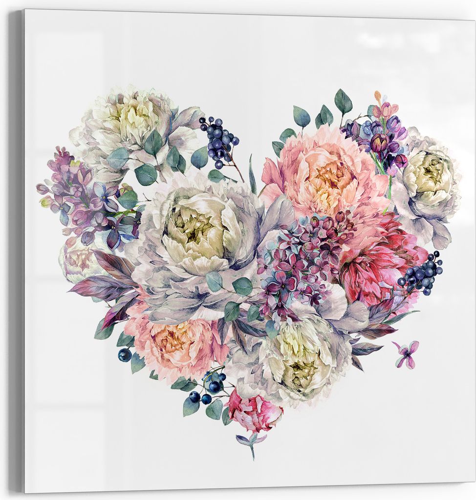 DEQORI Magnettafel Glas 50x50 cm 'Zauberhaftes Blumenherz' beschreibbar Whiteboard Küche
