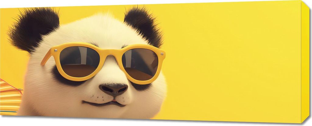 Bild 100x40cm Panda in Urlaubsstimmung