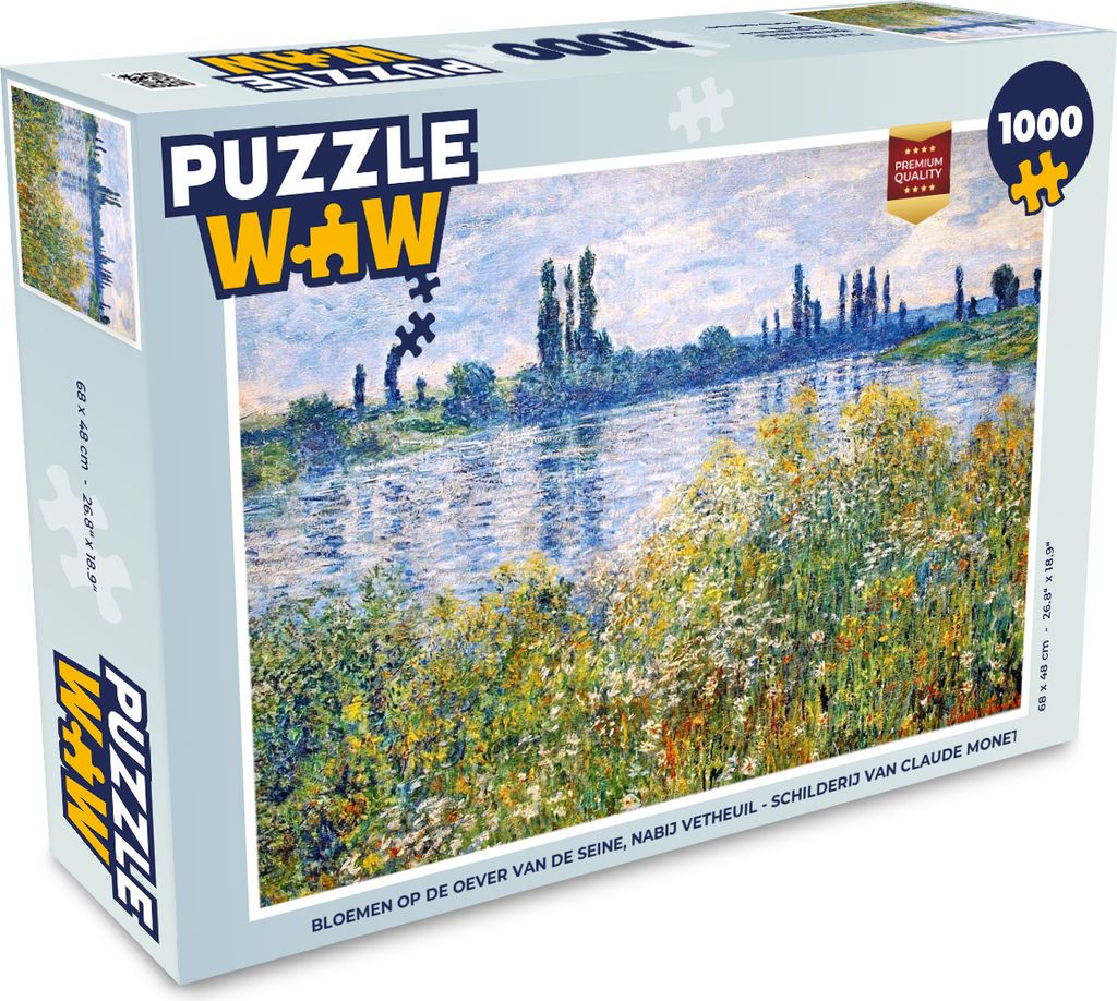 MuchoWow Puzzle 1000 Teile Blumen am Ufer der Seine, in der Nähe von Vetheuil - Gemälde von Claude Monet - Erwachsene - Rätsel