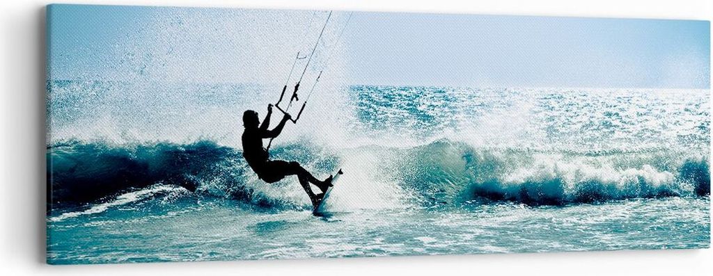 Bild auf Leinwand - Leinwandbild - Drachen-Surfen Wasser Ozean - 90x30cm - Wand Bild - Wanddeko - Leinwanddruck - Bilder - Kunstdruck - Wanddekorat...