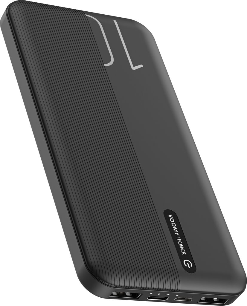 VOOMY Powerbank Charge P1 - 10.000 mAh - Universal USB A - Inklusive Ladekabel - Schwarz
