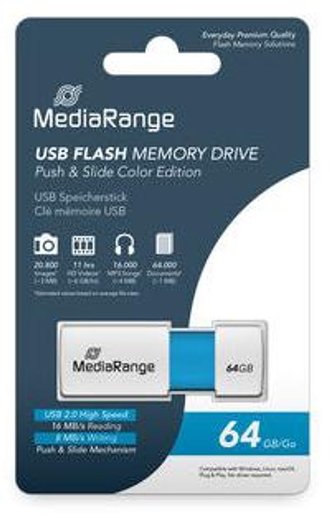 Mediarange USB Stick 64GB Speicherstick Color Edition blau Produktbild 