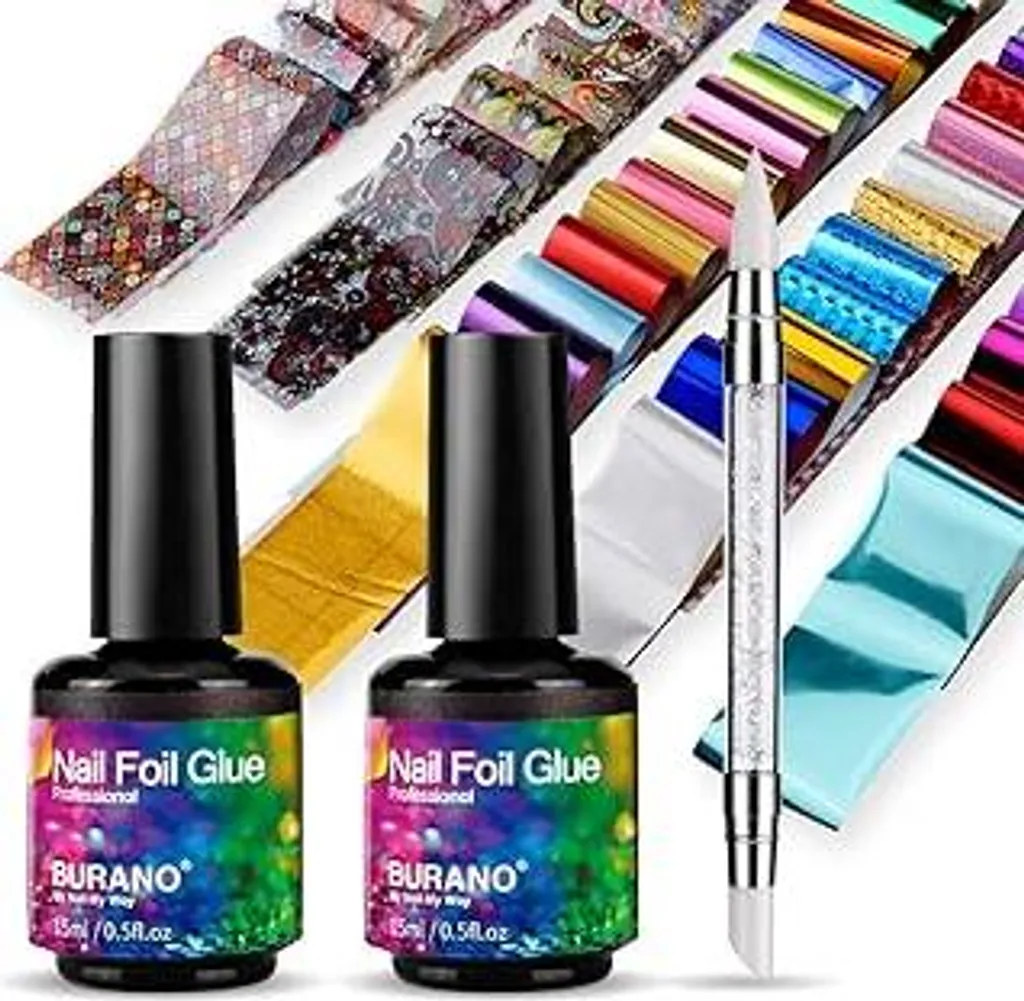 Set Nail Art Foil BURANO: 60 Adesivi Trasferibili + 2 Gel 15ml UV/LED