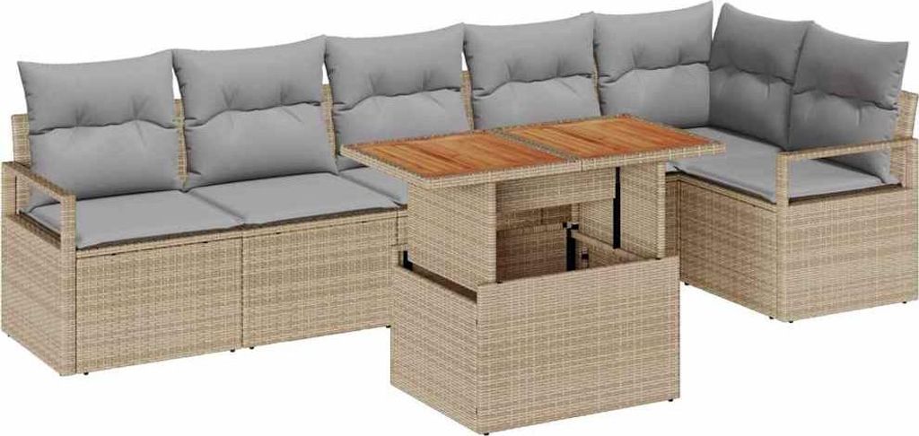 Garten-Sofa-Set mit Speicher 7 pcs Beige Poly Rattan