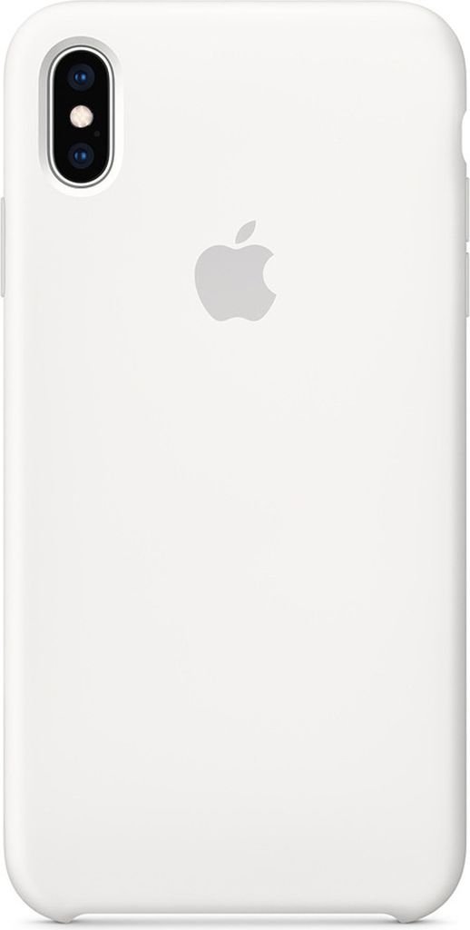 The back of a white iPhone case with the Apple logo.