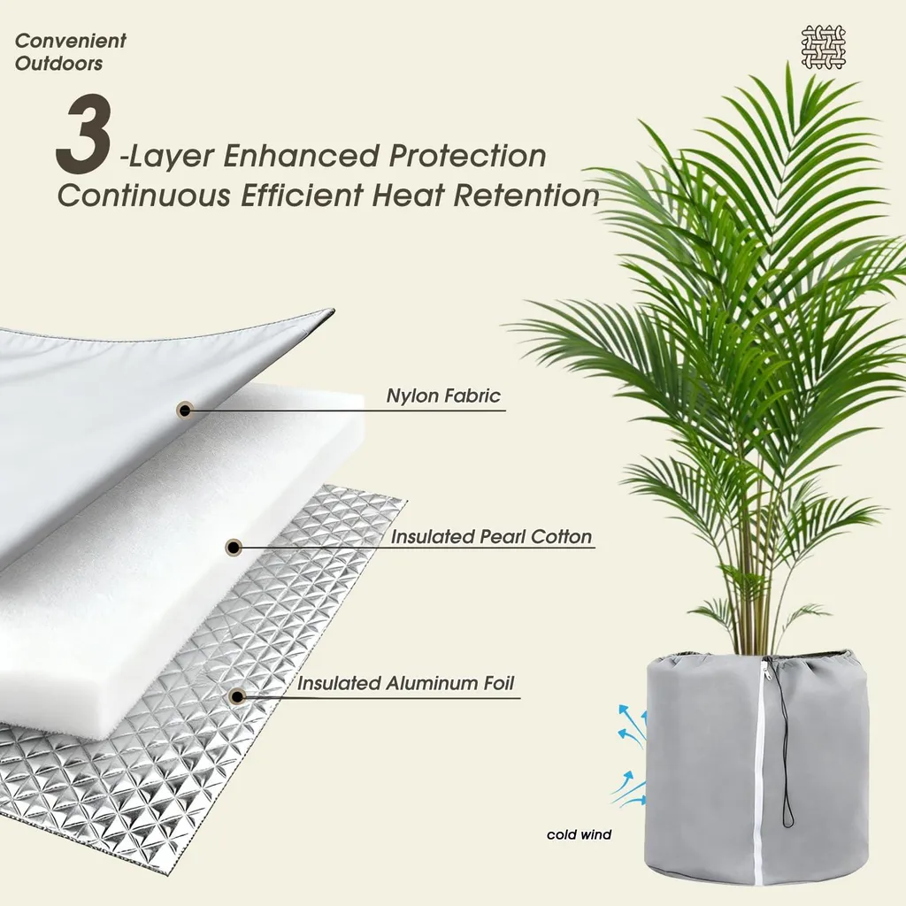 Housse d'hiver pour pot de fleurs 45x50 cm grise avec zip et cordon