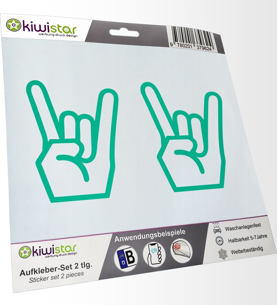 Kiwistar - 2x Kennzeichenaufkleber - tuerkis - 21 mm Heavy Metal - Rock'n'Roll - Autoaufkleber - Aufkleber für Auto, Laptop, Fahrrad, LKW, Motorra...