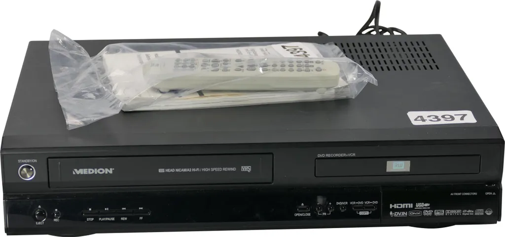 Combiné Lecteur Graveur DVD et Magnétoscope VHS Medion MD81664 Noir