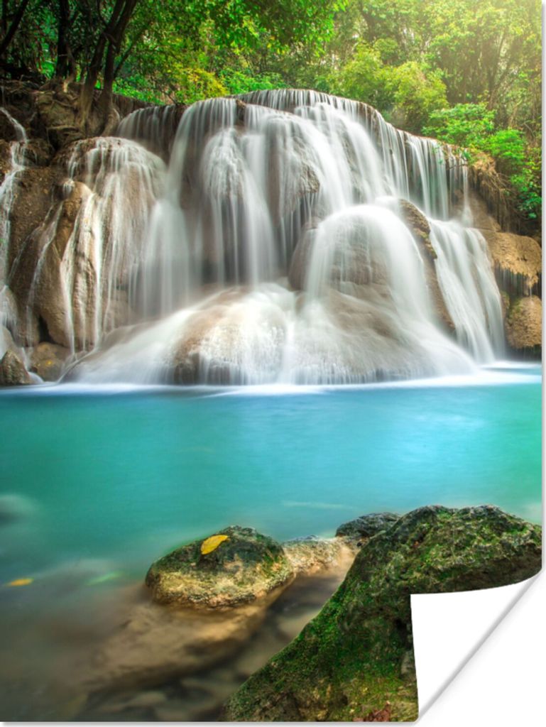 MuchoWow Poster Wald - Wasserfall - Natur 60x80 cm - Schlafzimmer Dekoration