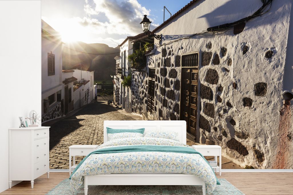 MuchoWow Fototapete für Wohnzimmer oder Schlafzimmer Wandtapete Vinyl Motivtapete Die Straßen von Santa Lucía de Tirajana auf Gran Canaria - 4...