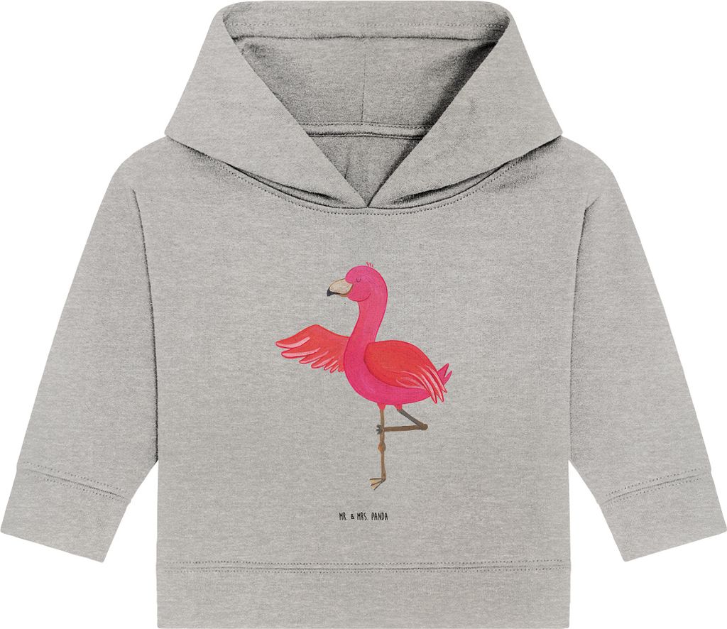 Mr. & Mrs. Panda Organic Baby Hoodie Flamingo Yoga 24. - 36. Monat - Heather Grey - Geschenk, Baum, Namaste, Kapuzenshirt, Kapuzensweatshirt, Yogi,...