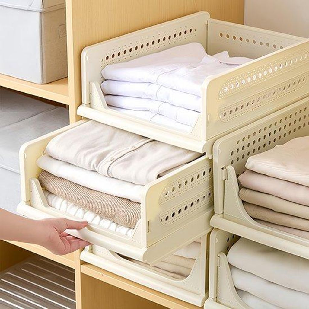 Stapelbare Organizerboxen, multifunktional, beige, für Bad, Küche