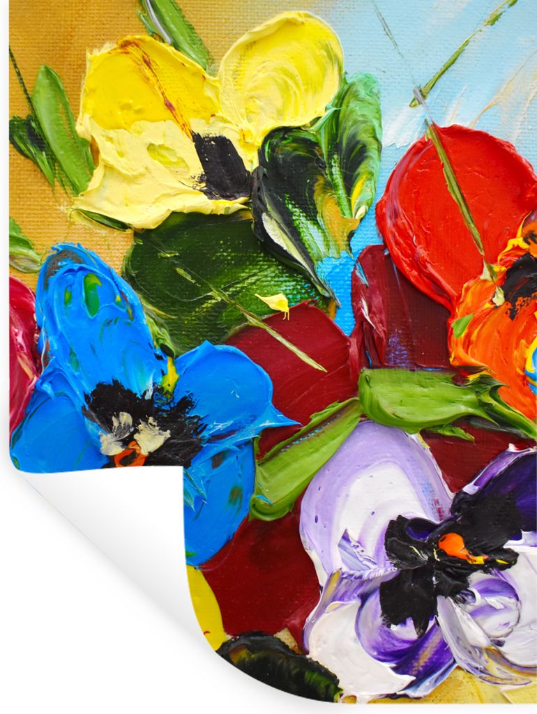 MuchoWow Wandtattoo Wandsticker Wandaufkleber Ölfarbe - Malerei - Blumen 90x120 cm Selbstklebend und Repositionierbar - Faltenfrei