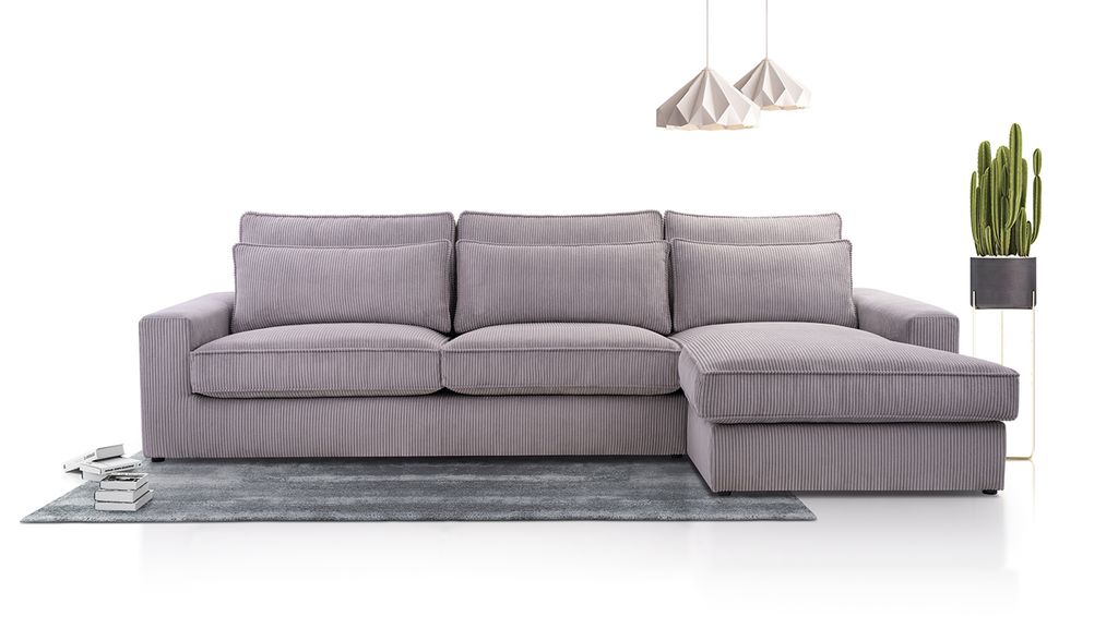 AX LIVING Ecksofa grau Calvello Cord L Form Sofa 308 cm Breite R
