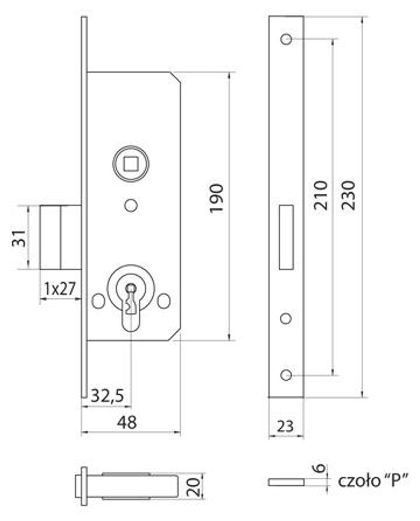 SOBINCO REYNAERS Zusatzschloss 8021-30, 32,5 mm, Gesamttiefe 48 mm