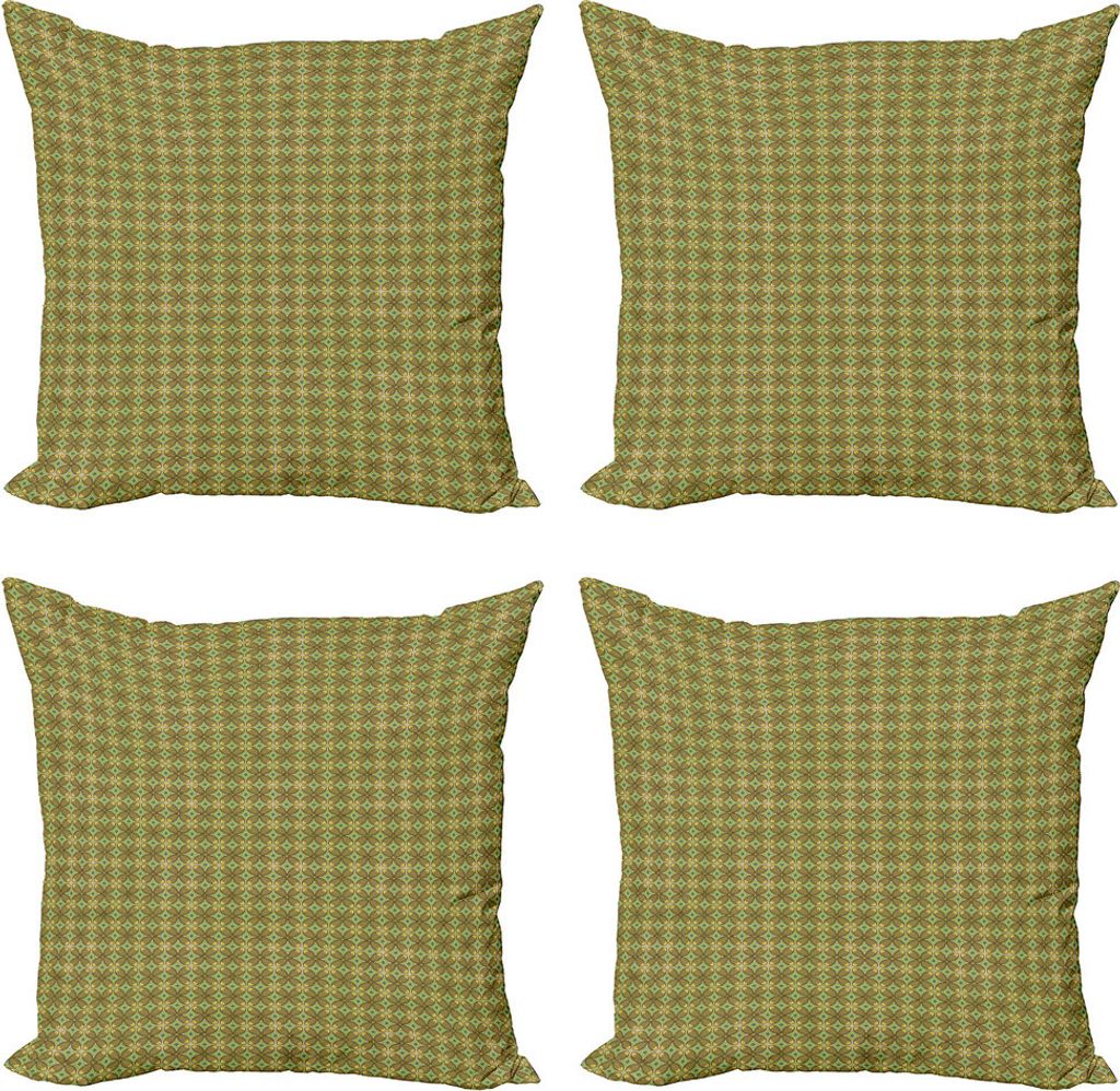 ABAKUHAUS Erdfarben Kissenbezug Set (4 Stück), Rhombus-Blätter, Moderner Doppelseitiger Digitaldruck, 60 cm x 60 cm, Mehrfarbig