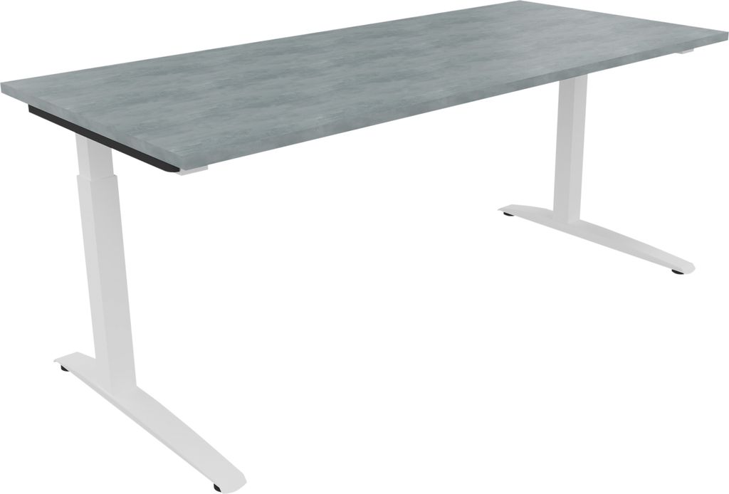 Schreibtisch Kufe Einzels. Quadrat B1800xT800xH650-850 ws/Beton hell