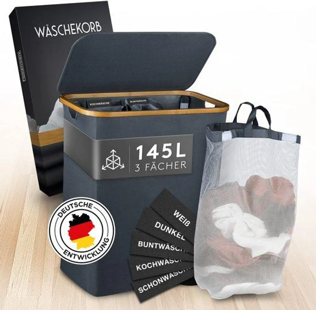 Fini le désordre avec ce panier à linge 145L à 3 bacs de tri pliable