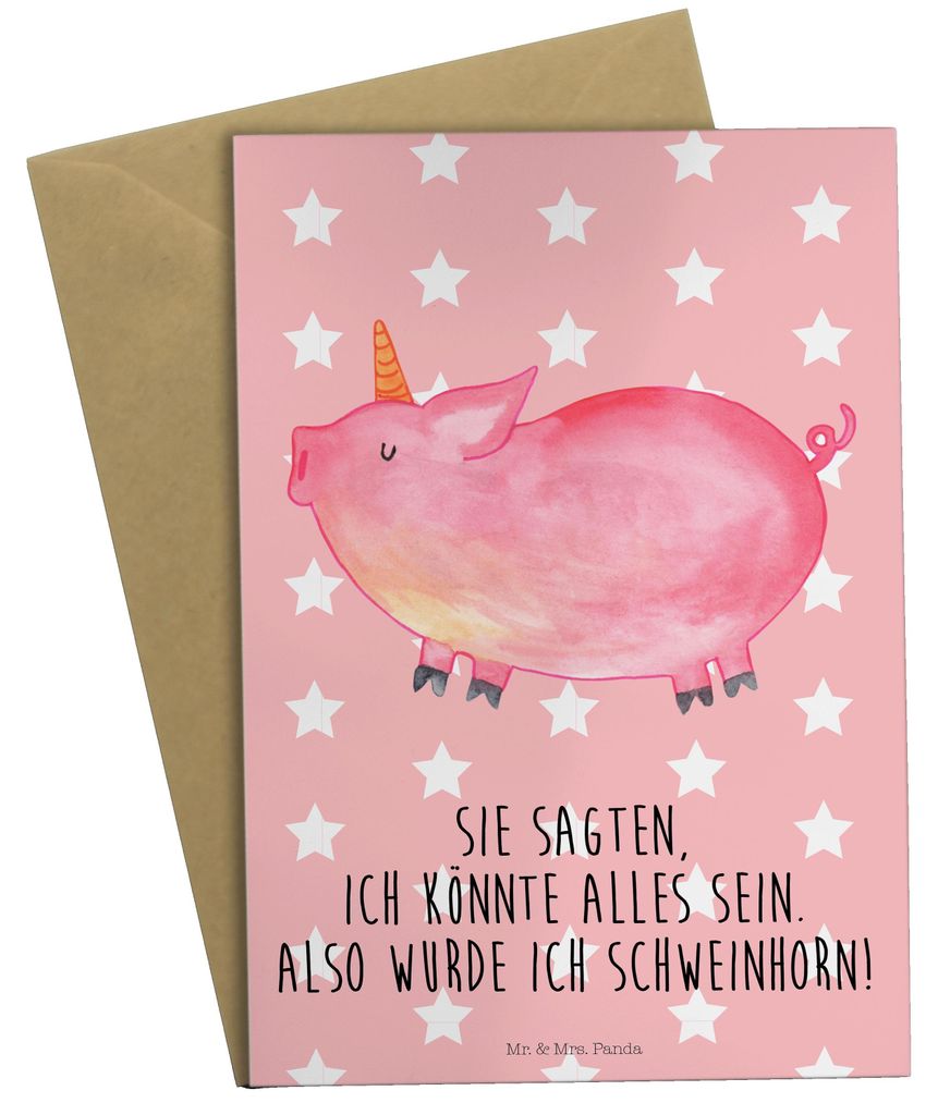 Mr. & Mrs. Panda Grußkarte Einhorn Schwein - Rot Pastell - Geschenk, einladungskarten, hochzeitskarten, Spaß, osterkarte, Party, osterkarten, Eng...