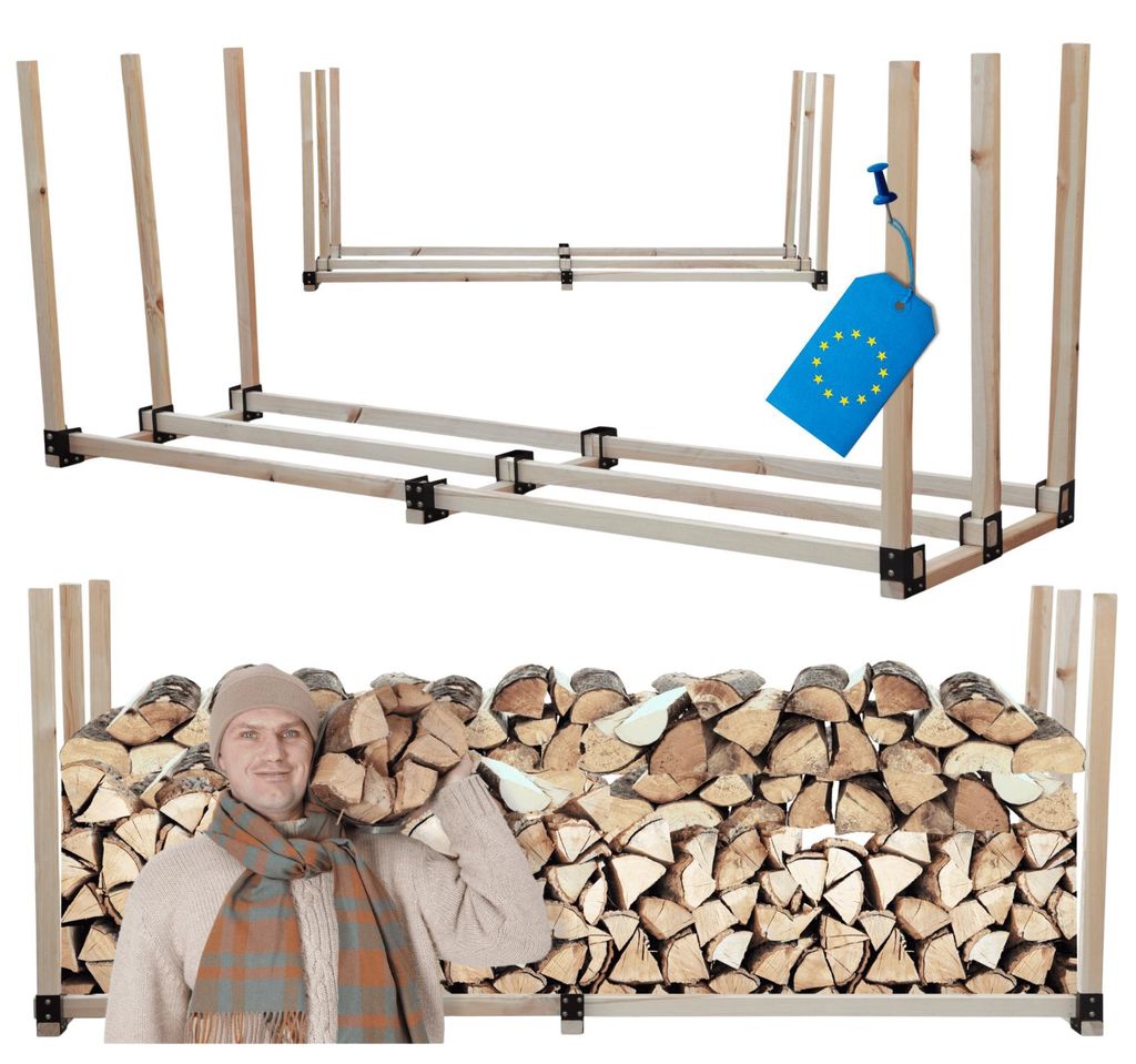 MODO24 Kaminholzregal, Holzunterstand, Brennholzregal, Holzlager, Brennholzständer, Aufbewahrung, Garten, Wetterfest, Massivholz, 150x292x80 cm, DRE