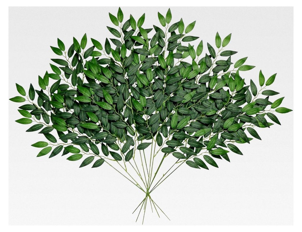 12 Stück Künstliche Pflanzenzweige Italienischer Ruscus mit grünen Blättern für Dekoration