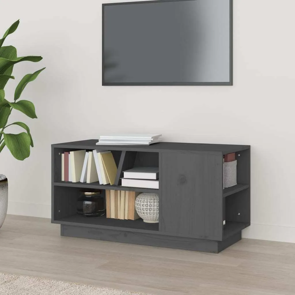 The Living Store Mobile TV grigio 80x35x40,5 cm in legno di pino massiccio