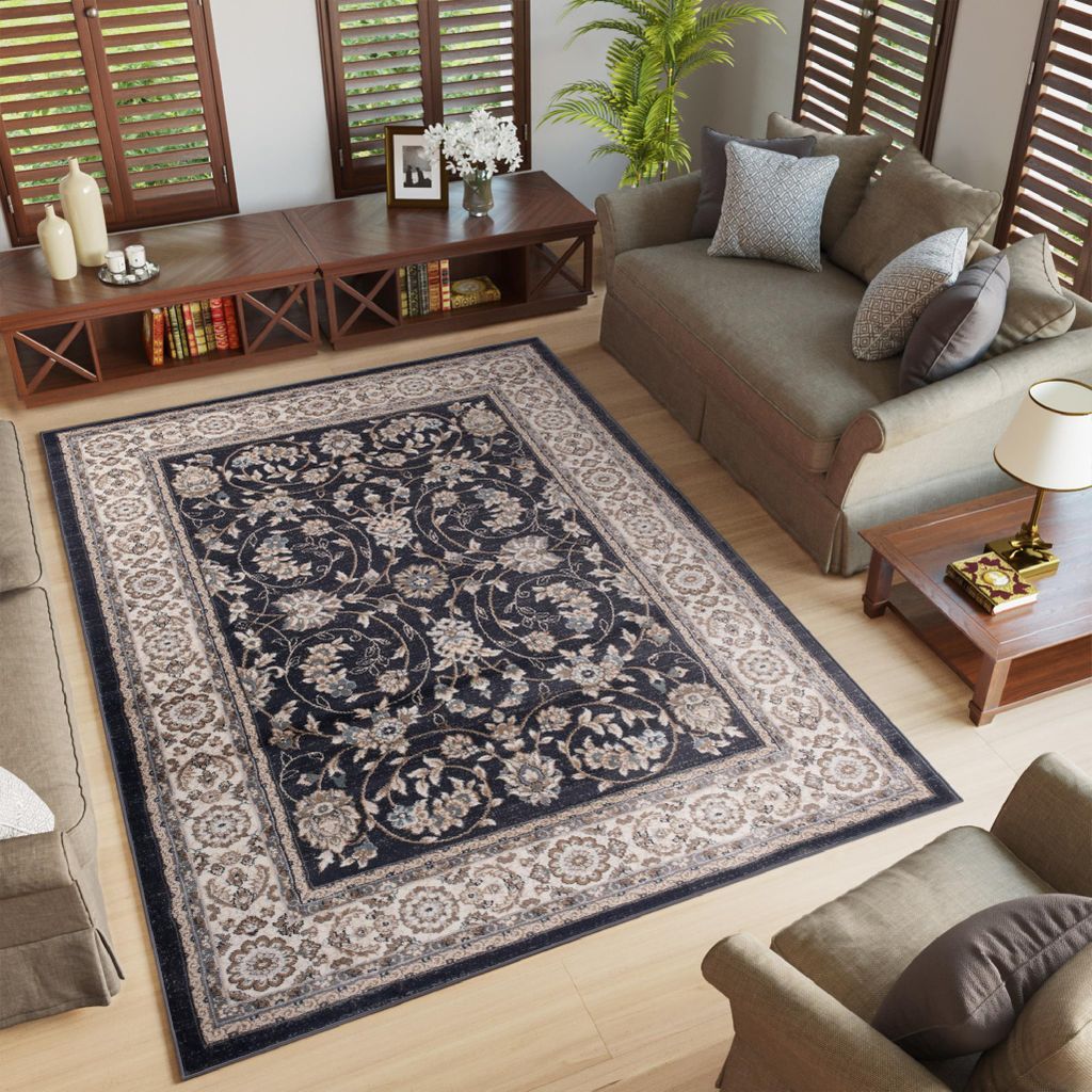 Tapiso Teppich COLORADO Klassisch Creme Schwarz 140 x 200 cm