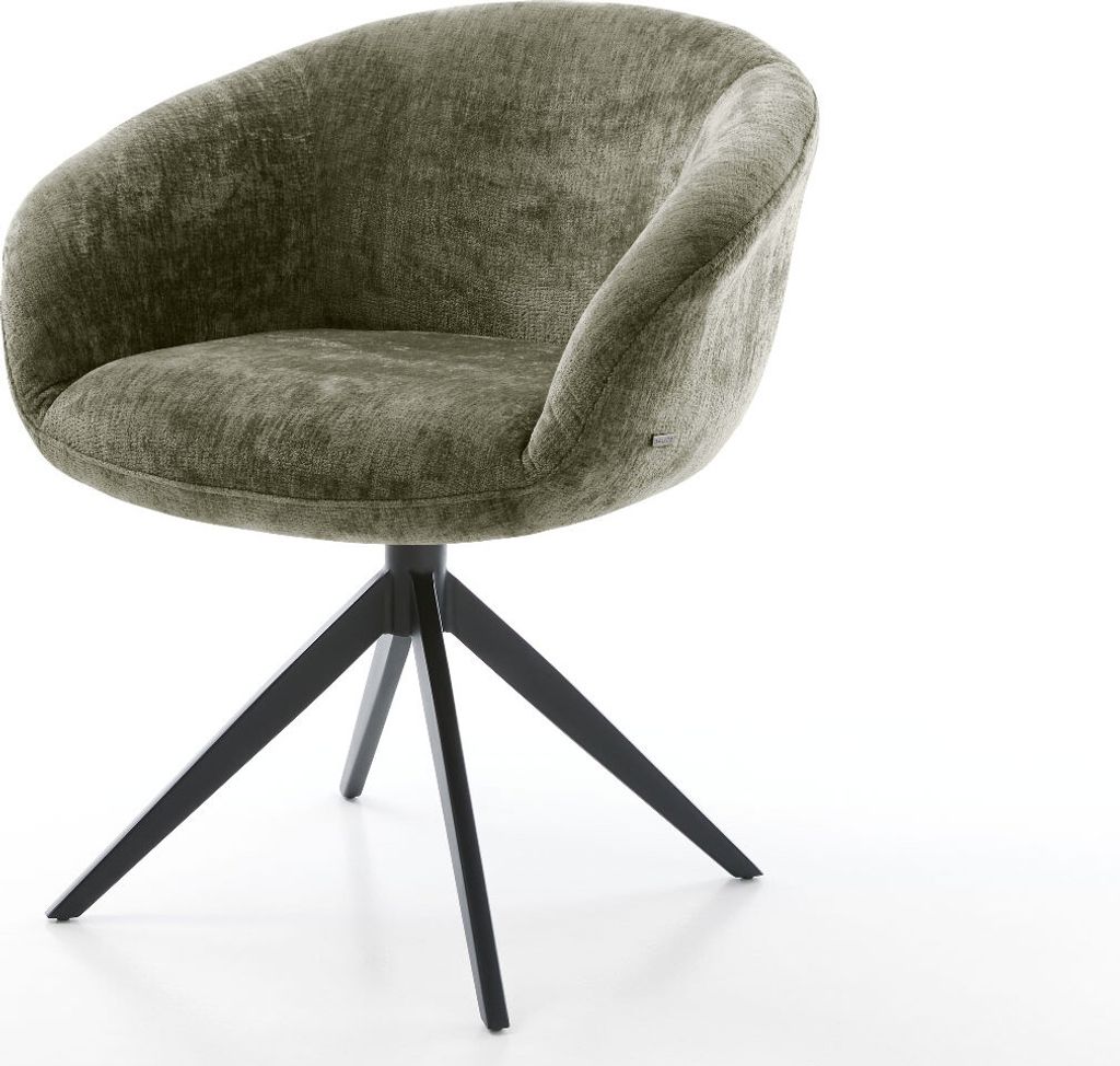 DELIFE Drehstuhl Vinka-Flex mit Armlehnen Chenille Olive Kreuzgestell breit Schwarz 360° drehbar Wippfunktion Taschenfederkern