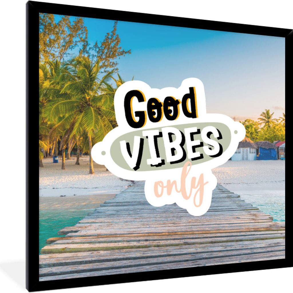 MuchoWow Gerahmtes Poster Sommer - Zitate - Palme - Strand 40x40 cm - Poster mit Schwarzem Bilderrahmen Wandposter Rahmen Foto Bilder - Mit Rahme...