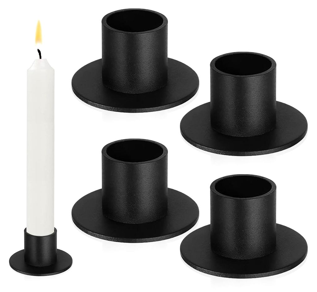 Adventskranz Kerzenhalter für Stabkerzen, 4 Stück Schwarz, Metall Kerzenständer für Dekoration