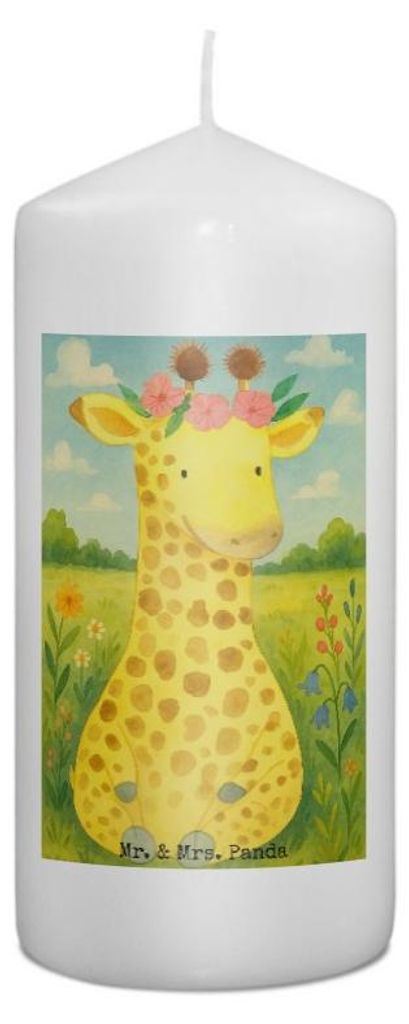 Mr. & Mrs. Panda Kerze Giraffe Blumenkranz Design 15 x 7 cm - Weiß - Geschenk, Erinnerungslicht, Wachskerze, Selbstliebe, Abenteurer, Bedruckte, A...