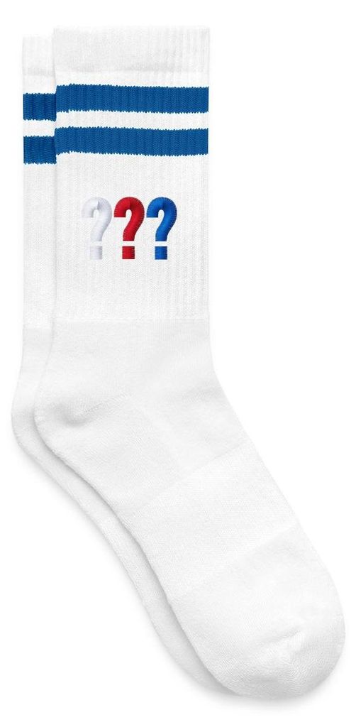 Spreadshirt Die Drei ??? Logo als Stick Gestreifte Tennissocken, 37-41, Weiß/Blau