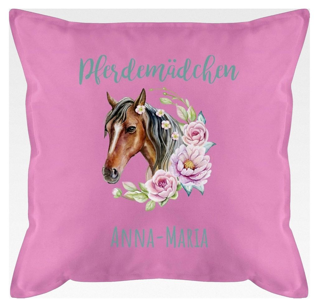Kissen 50x50 - Pferde - Personalisiertes Geschenk für Pferdemädchen - 50 x 50 cm - Pink - für Reiter und Pferdeliebhaber