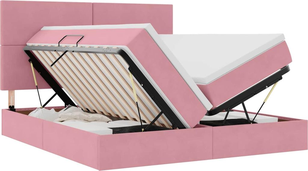 Bett mit LED-Lichtleisten mit Kopfteil Rosa 180 x 200 cm Samt