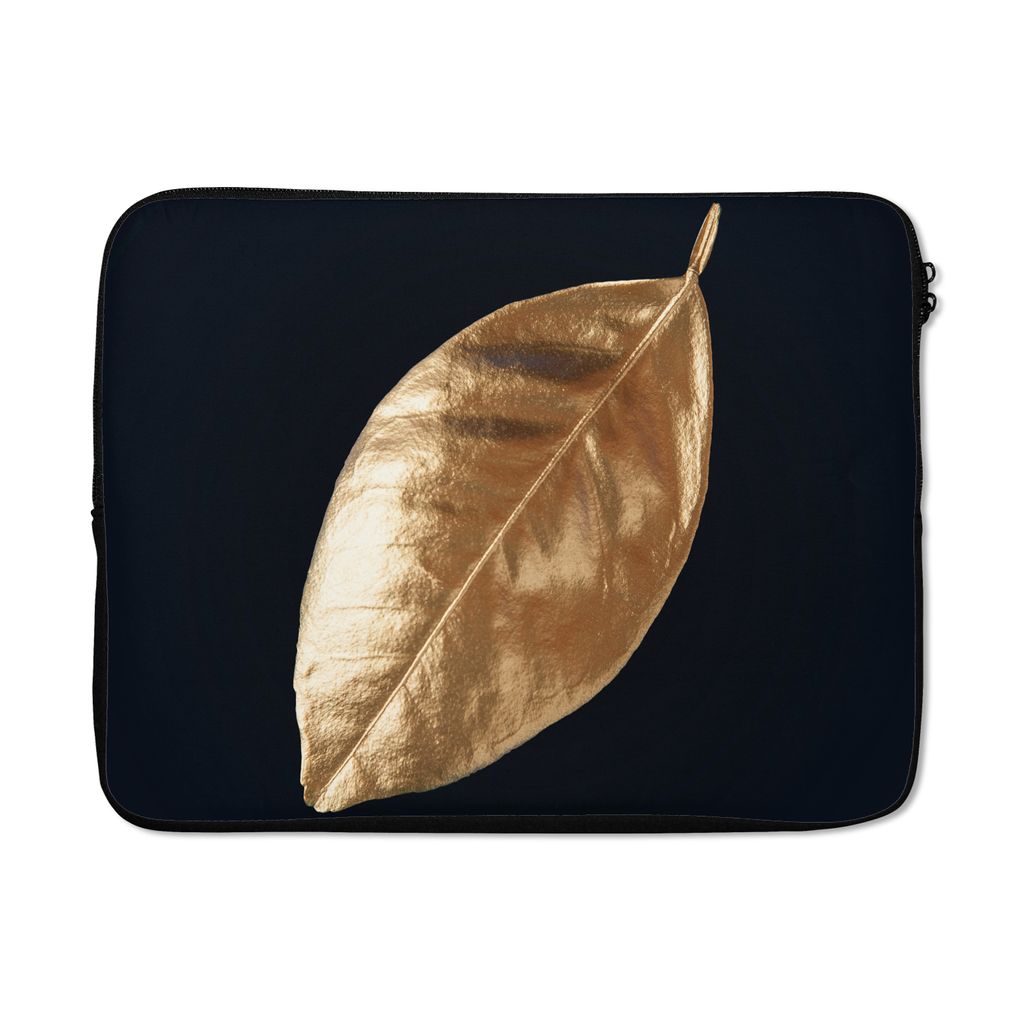 MuchoWow Laptop Hülle 17 Zoll Laptoptasche Blätter - Schwarz und Gold - Luxus - Natur - Pflanzen - Zipper - Schutzabdeckung