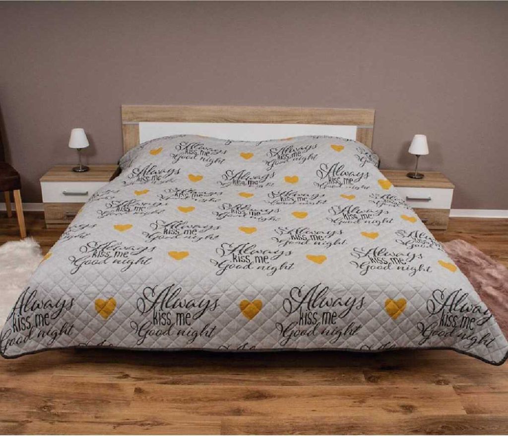Tagesdecke XXL (220x240 cm) mit wattierter Zwischenlage, Wendedecke im Design: Good Night