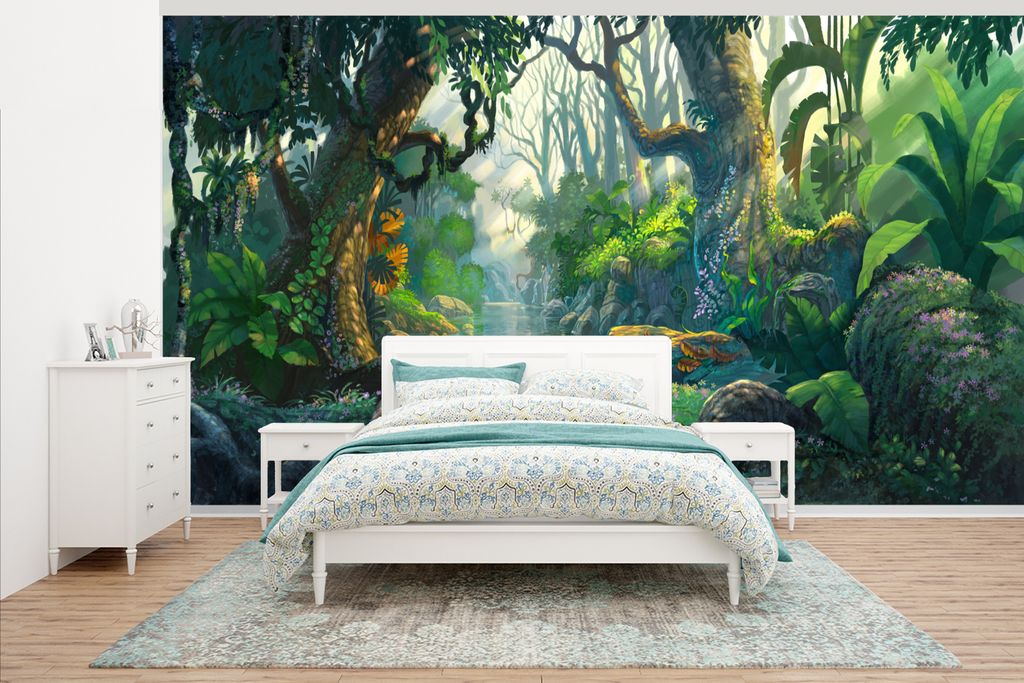MuchoWow Fototapete für Wohnzimmer oder Schlafzimmer Wandtapete Vinyl Motivtapete Wald - Malerei - Farben - Mädchen - Kinder - Jungen - 465x260...