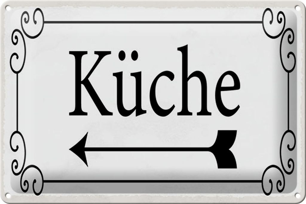 Blechschild Hinweis Küche Pfeil links, 30 x 20 cm, Blechschilder Spruch Lebensmittel Kochmütze