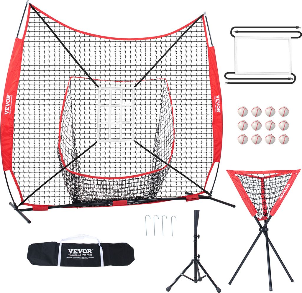 VEVOR 244 x 106 x 211 cm Baseball-Softball-Übungsnetz, Tragbares Baseball-Trainingsnetz zum Schlagen, Fangen, Pitchen, Backstop-Ausrüstung mit Bo...
