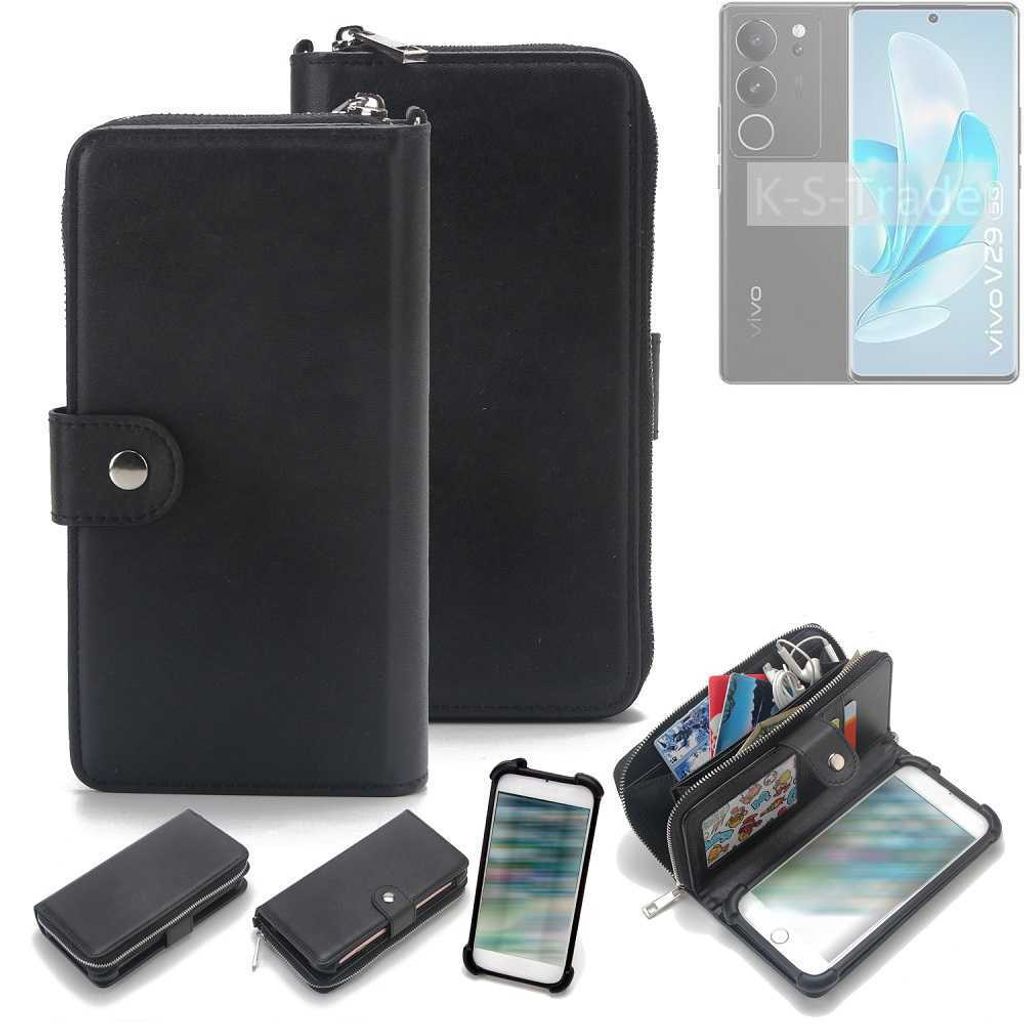 K-S-Trade 2in1 Handyhülle Schutzhülle kompatibel mit Vivo V29 & Portemonnee Cover Handy Hülle Case Etui Geldbörse Wallet Bookstyle Hülle schwarz