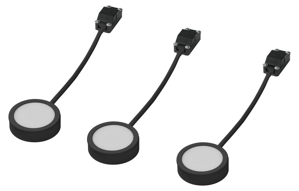 OSRAM Unterschrank-Spot-Leuchte rund 65mm 3 x 3W, 830 Warmweiß, in Schwarz aus Aluminium, IP20-Schutz, für Küchen und Wohnräume