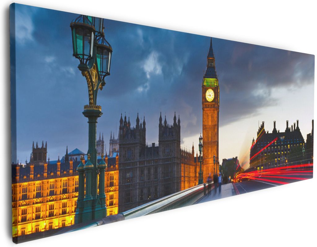 Wallario Premium Leinwandbild London- Big Ben bei Nacht in Größe 80 x 200 cm
