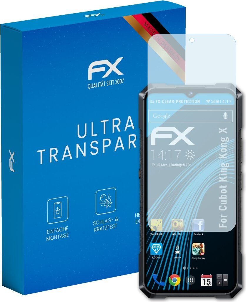 atFoliX FX-Clear 3x Schutzfolie kompatibel mit Cubot KingKong X Displayschutzfolie