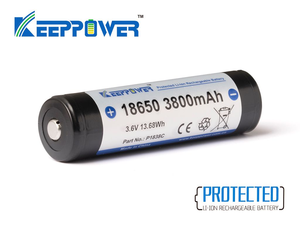 Keeppower 18650 - 3800mAh 3,6V - 3,7V Li-Ion-Akku elektronisch geschützt (Pluspol erhöht) P1838C
